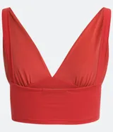 Blusa corta sin mangas color rojo, con escote en V y diseño tipo corset.