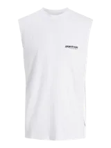 Musculosa blanca de algodón con cuello redondo y corte relajado. Estampa con logo en el pecho.