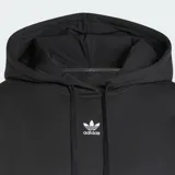 Canguro Adidas Essentials Oversized negro con capucha, cordón ajustable, bolsillo tipo canguro y logo Adidas bordado en blanco en el pecho.