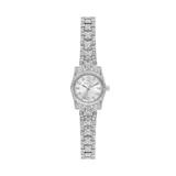 Reloj Michael Kors modelo Lexington de 19 mm para mujer. Cuenta con una esfera plateada con efecto rayos de sol y una pulsera de acero inoxidable con pavé de cristales.