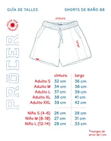 Shorts de baño azul marino con vivos blancos y rojos, edición 2024, diseñados y confeccionados artesanalmente en Uruguay.