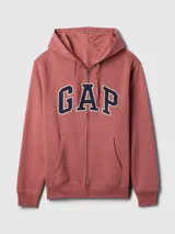 Canguro con cierre y capucha, color ladrillo, con logo GAP estampado en el frente.