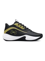 Championes de básquet Under Armour Lockdown 7, color negro con detalles en dorado y suela blanca.
