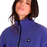 Campera polar Caterpillar para mujer, color violeta, con cierre frontal completo, cuello alto y bolsillos laterales.