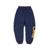 Pantalón de jogging azul marino con estampado lateral amarillo. Cuenta con cintura elástica, bolsillos laterales y tobillos ajustados.