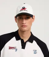 Gorra blanca de sarga de algodón con visera curva y bordado frontal de una bola 8.