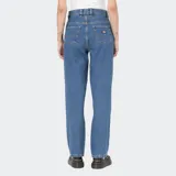 Pantalón de jean azul de corte recto, tiro alto y calce regular.