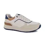 Championes deportivos casuales American Sport, color blanco con detalles en beige, marrón y azul.