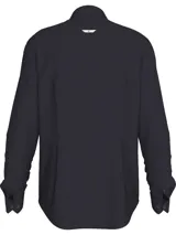 Camisa de vestir azul marino, corte slim, con cuello abotonado, cierre con botones y mangas largas. Presenta un mini monograma bordado en el pecho y logo de Calvin Klein Jeans en la parte inferior.