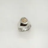Anillo sello en plata 925 con aplique en oro 9k con el símbolo de hematología.