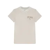 Remera color crema de corte clásico con cuello redondo y logo Puma bordado en el pecho.