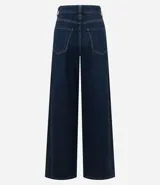 Pantalón de jean wide leg de tiro alto, color azul oscuro.