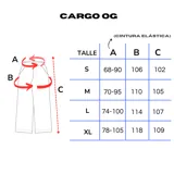Pantalón cargo negro de gabardina, corte ancho, cintura elástica ajustable y bolsillos laterales.
