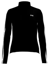 Buzo deportivo Under Armour Tech Tape Half Zip para mujer, color negro con cuello alto y medio cierre. Cuenta con tecnología UA Tech™ y detalles de cinta con el logo de la marca en las mangas.