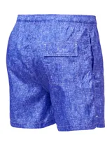 Short de baño azul con textura de lino y cordón blanco en la cintura.