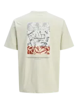 Camiseta de manga corta color beige, con cuello redondo y estampado en la espalda con el logo de la marca Jack & Jones.