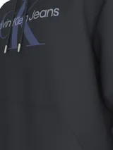Buzo con capucha Calvin Klein Jeans negro con logo de la marca estampado en el pecho en color azul.