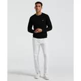 Sweater negro de algodón con cuello redondo y logo de pingüino bordado en el pecho. Tejido de punto jersey 14GG.