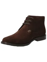 Botines acordonados de gamuza color marrón oscuro, con suela de goma y plantilla de cuero.