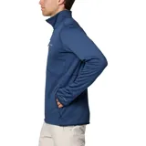 Campera polar Columbia Park View Fleece, color azul jaspeado, con cierre frontal completo, cuello alto, bolsillos laterales con cierre y bolsillo en el pecho con cierre vertical en color verde lima. Cuenta con tecnología Omni-Wick, puños elásticos con orificios para pulgares y protector de barbilla.