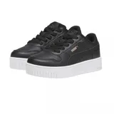 Zapatillas urbanas Puma Runtamed Platform, color negro con detalles en dorado y suela blanca con plataforma.