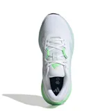 Championes de running Adidas Galaxy 7 para mujer, color blanco con detalles en verde menta y suela en tono menta claro y negro.