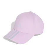 Gorra Adidas Baseball New color rosa con logo de la marca bordado en blanco en el frente y tres tiras blancas en la visera.