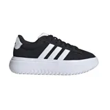 Championes Adidas Grand Court Platform negros con detalles en blanco, suela con plataforma y ajuste con cordones. Inspirados en el estilo deportivo de los años 70.