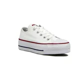 Championes Converse Chuck Taylor All Star Platform As Lift Ox, color blanco con detalles en rojo y azul en la suela.