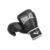 Guantes de boxeo Everlast Core negros con detalles en blanco, diseñados para entrenamiento y sparring.