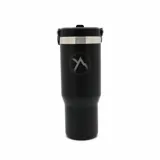 Vaso térmico negro de acero inoxidable, ideal para mantener la temperatura de las bebidas.