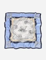 Pañuelo cuadrado de seda con estampado de barcos antiguos, cadenas y lunares.