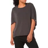 Remera negra de mujer, con diseño drapeado y detalles deportivos.