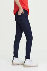 Jeans super skinny de tiro alto, color azul oscuro.