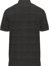 Chomba gris oscuro jaspeada, de corte clásico, con cuello polo abotonado y logo bordado en el pecho.