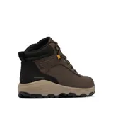 Bota de senderismo Columbia Newton Wander Ltr, color negro con suela blanca y detalles en marrón. Fabricada en cuero impermeable con tecnología Omni-Tech y suela Omni-Grip.