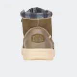 Botas Hey Dude modelo Bradley Classic, color marrón, con cordones y cuello de tela escocesa.