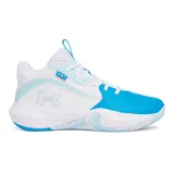 Championes de básquet Under Armour Lockdown 7, color blanco con detalles en celeste.