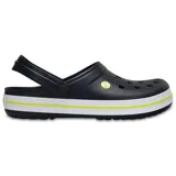 Zuecos Crocs Crocband™ color negro con suela blanca y detalles en amarillo.