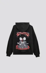Buzo con capucha negro de frisa de algodón con calce oversize. Estampado en el frente con diseño de Mickey y Minnie Mouse con la leyenda "The Flame of Love".