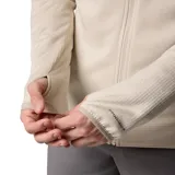 Campera polar Columbia Park View Fleece, color azul jaspeado, con cierre frontal completo, cuello alto, bolsillos laterales con cierre y bolsillo en el pecho con cierre vertical en color verde lima. Cuenta con tecnología Omni-Wick, puños elásticos con orificios para pulgares y protector de barbilla.