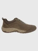 Zapato de cuero color marrón con cordones, suela de goma y tecnología Spinal Flex.