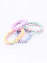 Set de cuatro coleros elásticos para el pelo, con diseño trenzado multicolor y detalle de cuenta plástica.