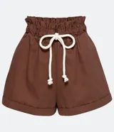 Short color marrón de algodón, tiro alto, con cintura elástica y cordón ajustable.