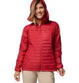 Campera puffer Columbia Silver Falls II Hood color azul marino, con capucha, cierre frontal completo, bolsillos laterales con cierre y puños elásticos. Confeccionada con tecnología Omni-Shield que repele la humedad y Thermarator que mantiene el calor.