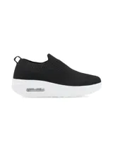 Zapatilla negra de flyknit con suela blanca y burbuja de aire.