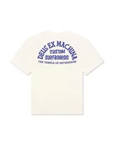 Remera de algodón color negro con estampado de texto en la parte frontal.