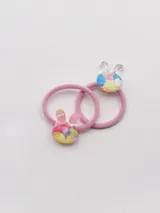 Par de coleros rosados con adorno de conejo multicolor.