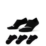 Pack de tres pares de medias invisibles Nike Everyday Plus Lightweight, color negro con logo blanco.