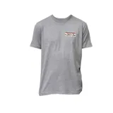 Remera gris con estampado en el pecho con la palabra "RVCA".